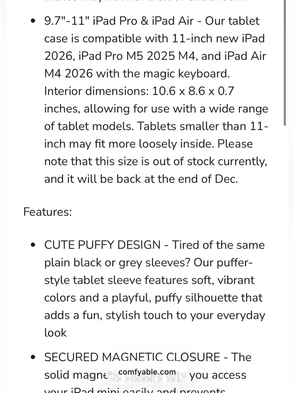 Comfyable puffy tablet ipad sleeve